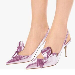 YDN Light Purple High Heel Pumps Bow Pointed Toe Slingback Slip on Sandals Dress